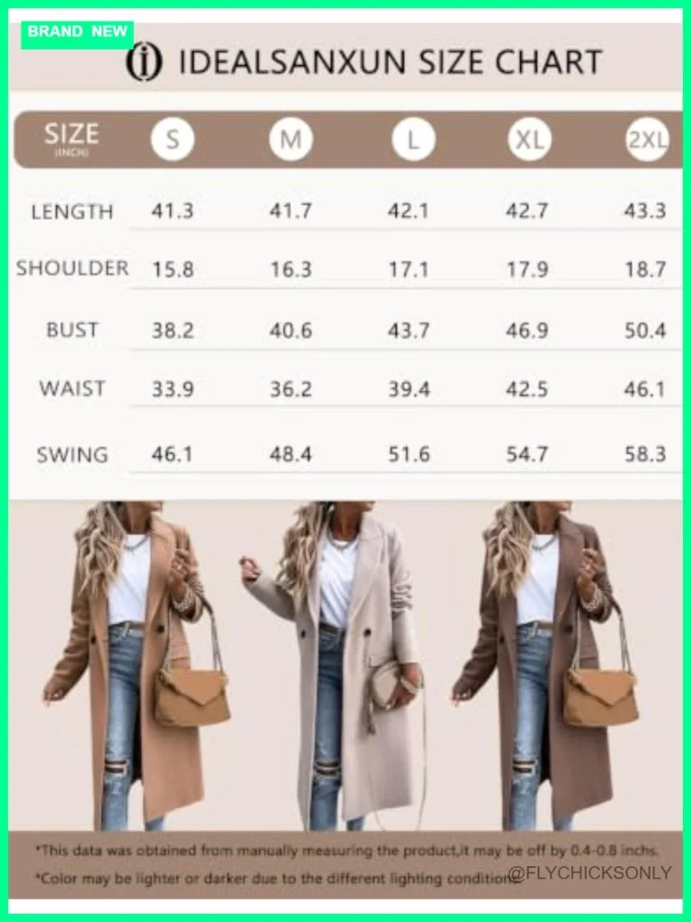 Long Wool Blend Peacoat Trench Coat Notch Lapel Side Pockets Dressy Jacket - Picture 3 of 3